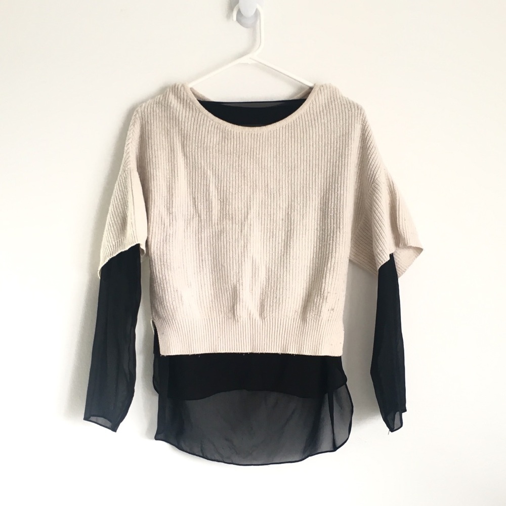 Contemporary Designer Double Layer Sleeves Boat Neck Loose Sweater